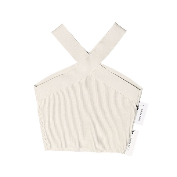 NWT Aritzia Babaton Sculpt Knit Criss Cross Halter Cropped Tank Top - Picture 3 of 5